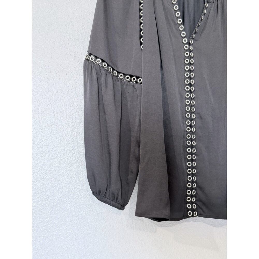INC Int Concepts Grommet-Trim Peasant Top Black Blouson Loose Fit Sz L - Picture 5 of 6